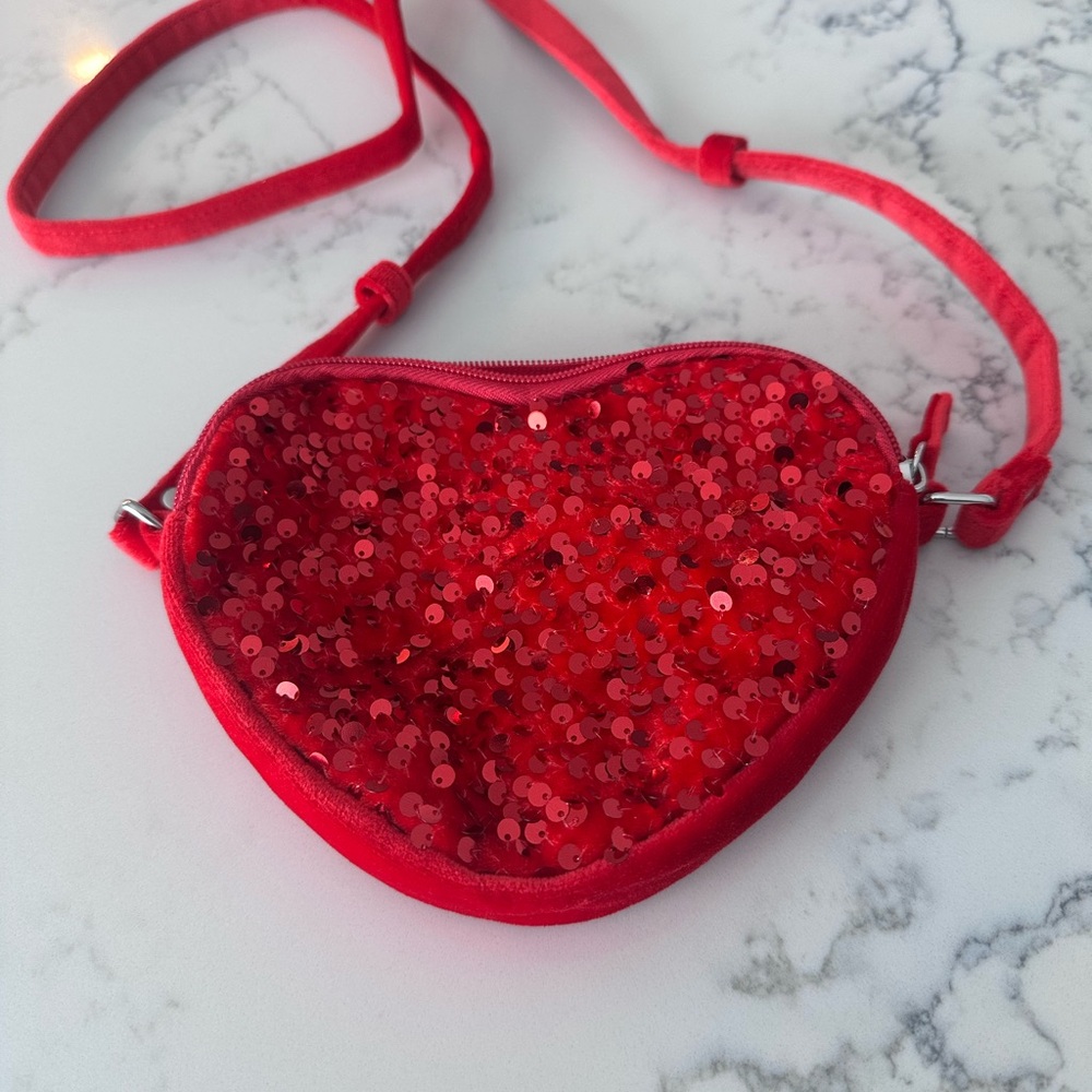 Valentine Sparkling Red Heart Crossbody Bag for Kids